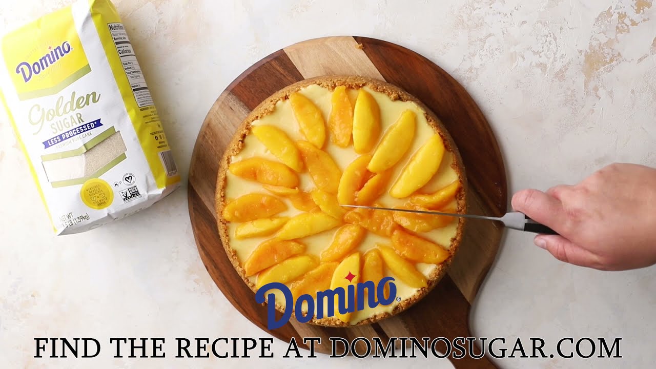 peaches and cream cheesecake with Domino® Golden Sugar