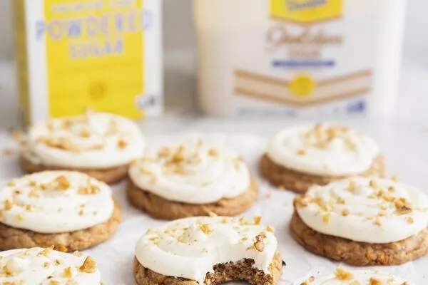 frosted carrot cake cookies with domino golden sugar and powdered sugar