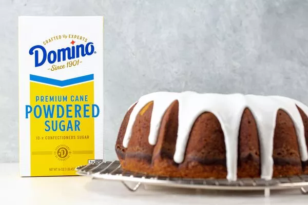 domino powdered sugar and bundt cake with powdered sugar glaze