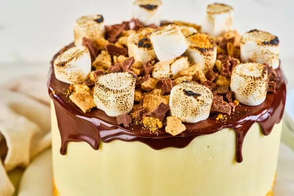 s'mores cake baked with domino light brown sugar