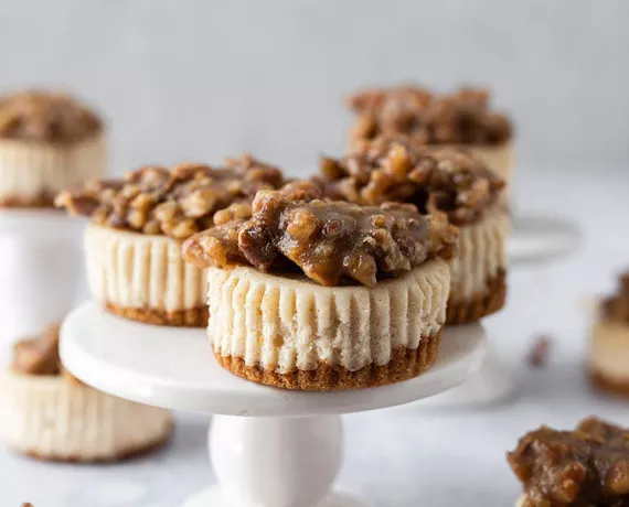 mini pecan pie cheesecakes baked with domino granulated sugar and light brown sugar