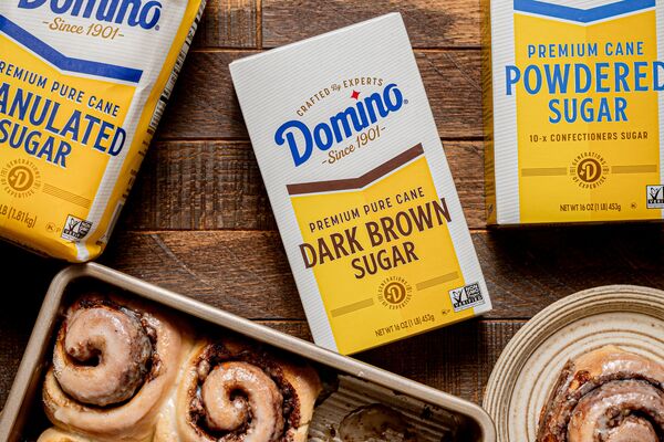 domino granulated sugar, dark brown sugar, powdered sugar used for making iced cinnamon rolls