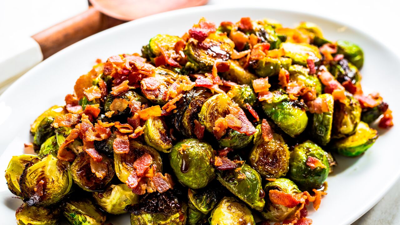 brussels sprouts with crispy bacon and balsamic vinaigrette with Domino® Sugar