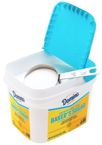 An open tub of Domino® Baker’s Sugar